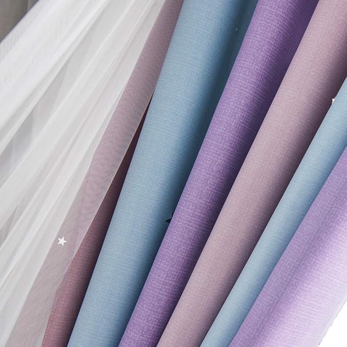 UNISTAR 2 Panels Star Blackout Curtains for Kids Girls Bedroom Aesthetic Living Room Colorful Double Layer Cut Out Stripe Pink and Purple Rainbow Window Home Decoration Curtain W42 x L63 Inches