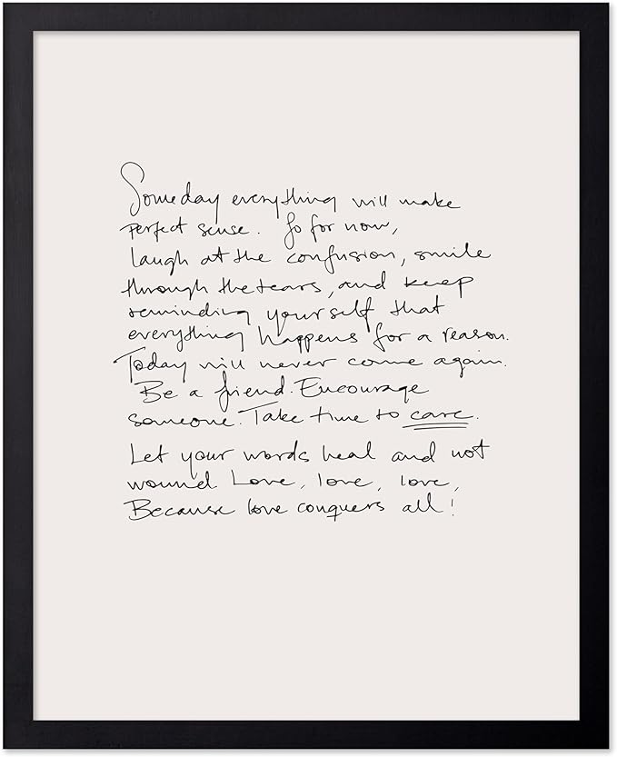Poster Master Vintage Motivational Poster - Unique Print - Because Love Conquers All, Minimalist, Letter, Aesthetic - Gift for Artist, Friend - Wall Decor for Home, Office, 8x10 Black Framed