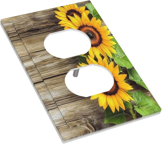 Outlet Covers Sunflowers Rustic Wood 1 Gang Duplex Light Switch Cover Decorative Switch Plates Electrical Receptacle Faceplate Wall Plate For Farmhouse Cabin Decor
