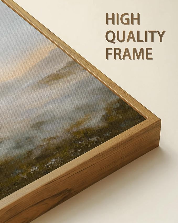 SHENIFY Vintage Framed Wall Art Rustic Foggy Mountain Landscape Scenery Home Decor Retro Wilderness Decorations for Farmhouse Bedroom Ready to Hang Wall Artwork - 24x36in Natural Framed