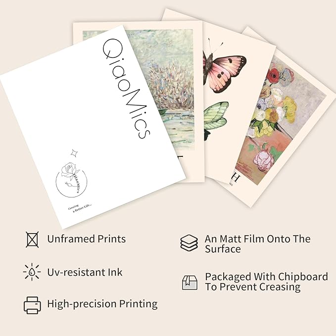 QIAOMICS Wall Art Prints Aesthetic,Flower Market Wall Art Prints for Bedroom,Monet&Van Gogh Poster,Colorful Abstract Girls Room Decor Floral Drawing Posters for Livingroom Decor