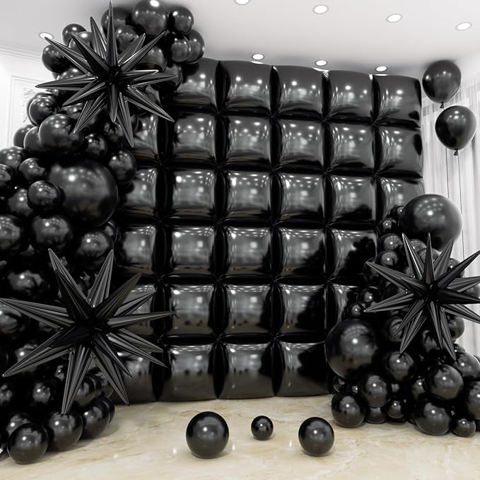 36pcs Black Square Foil Balloons Wall Backdrop with 79pcs Balloon Garland Arch Kit, Double Sided Balloons Set for Birthday Bridal Shower Anniversary New Year Graduation Party Decorations