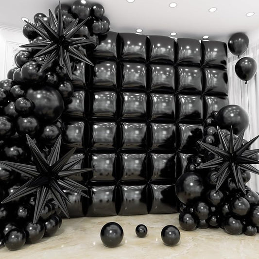 36pcs Black Square Foil Balloons Wall Backdrop with 79pcs Balloon Garland Arch Kit, Double Sided Balloons Set for Birthday Bridal Shower Anniversary New Year Graduation Party Decorations