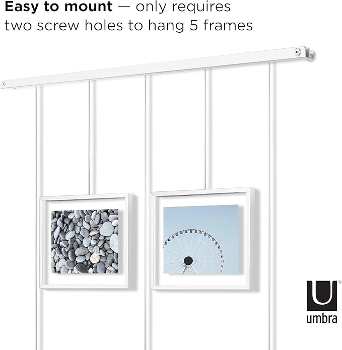 Umbra Exhibit Picture Frame Gallery Set, Adjustable Wall Collage Displays Five Photos (Two 4x6 and Three 5x7), Set of 5, White