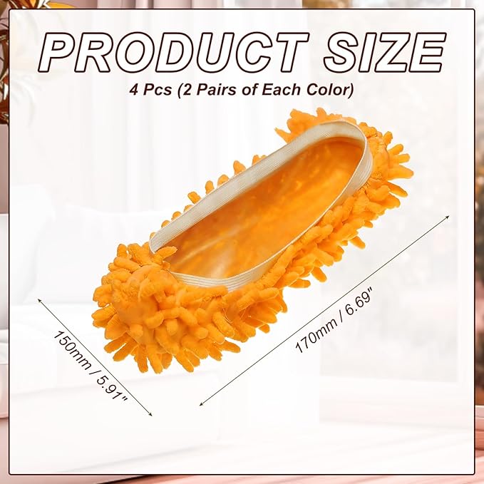 uxcell 4 Pcs Mop Slippers, Mop Socks Microfiber Shoe Covers Washable Mopping Slippers for Floor Cleaning Office Home Use Women Men, White Trim, Orange
