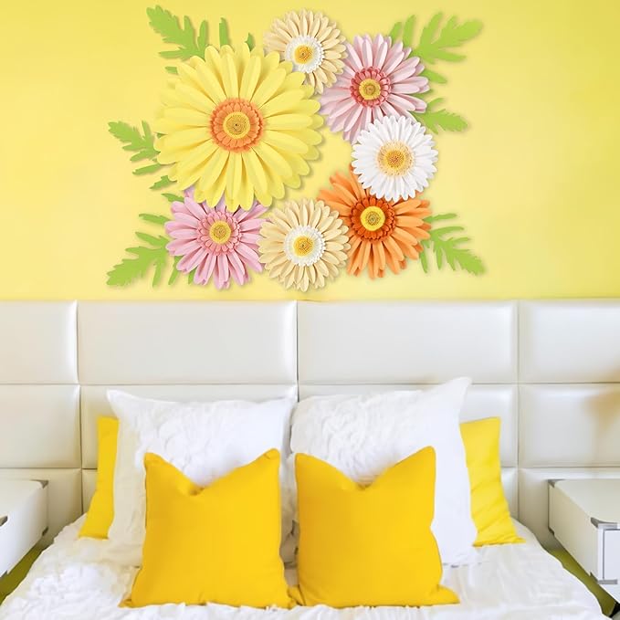 SUNBEAUTY Paper Flowers Decorations for Wall 3D Giant Daisy Artificial Flowers Bulletin Board Decoration Floral Paper Flowers Hanging for Spring Classroom Office Decor Wedding Baby Shower Garden Party