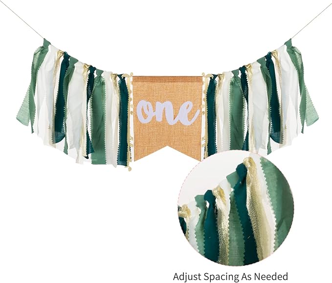 Wild Safari Jungle Highchair Banner for 1st Birthday Decorations - Dark Green Burlap Banner with Adjustable Twine, Cake Smash Photo Props, Woodland Theme Party Decor for Boys & Girls