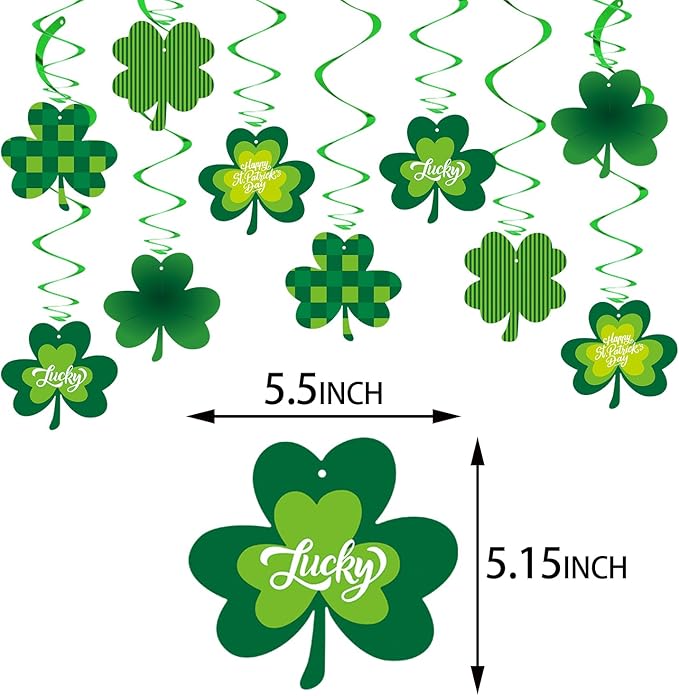 St-Patrick's Day Decorations Banner Streamers - 20Pcs Green Shamrock St. Saint Patricks Day Baby Shower Decorations Hanging Swril Garland,Irish Birthday Party Lucky Window Decor Supplies Burgleda