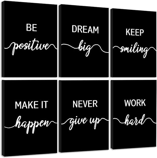 KUVIOKE Inspirational Office Wall Decor Motivational Quotes Framed Wall Art Encouraging Affirmations Sayings for Kids Classroom Bedroom Ready to Hang Set of 6, 12x16in (Framed)