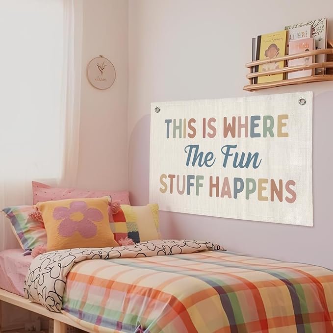Playroom Decor, Kids Playtime Wall Decor, This is Where All The Fun Stuff Happens Banner Wall Hanging Flag Decor for Toddler Boys Girls Room Nursery 20x30