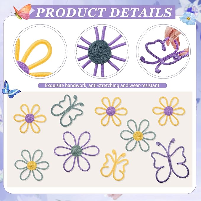 Wesiti 9 Pcs Boho Nursery Decor 3 Size Daisy Flower and Butterflies Woven Macrame Wall Hanging for Home Nursery Bedroom Dorm Wall Art(Modern Color)