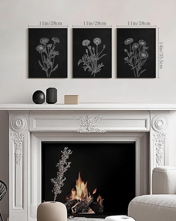 Drsoum Vintage Boho Botanical Flower Wall Art Framed Retro Floral Wall Prints Wildflower Neutral Rustic Bohemain Artwork Kitchen Bedroom Ready to Hang 12x16in Black Framed