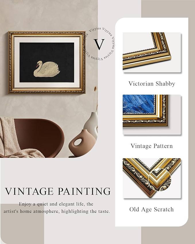 VIYYIEA Gold Framed Wall Art Canvas Print Home Decor,Black,13x16in