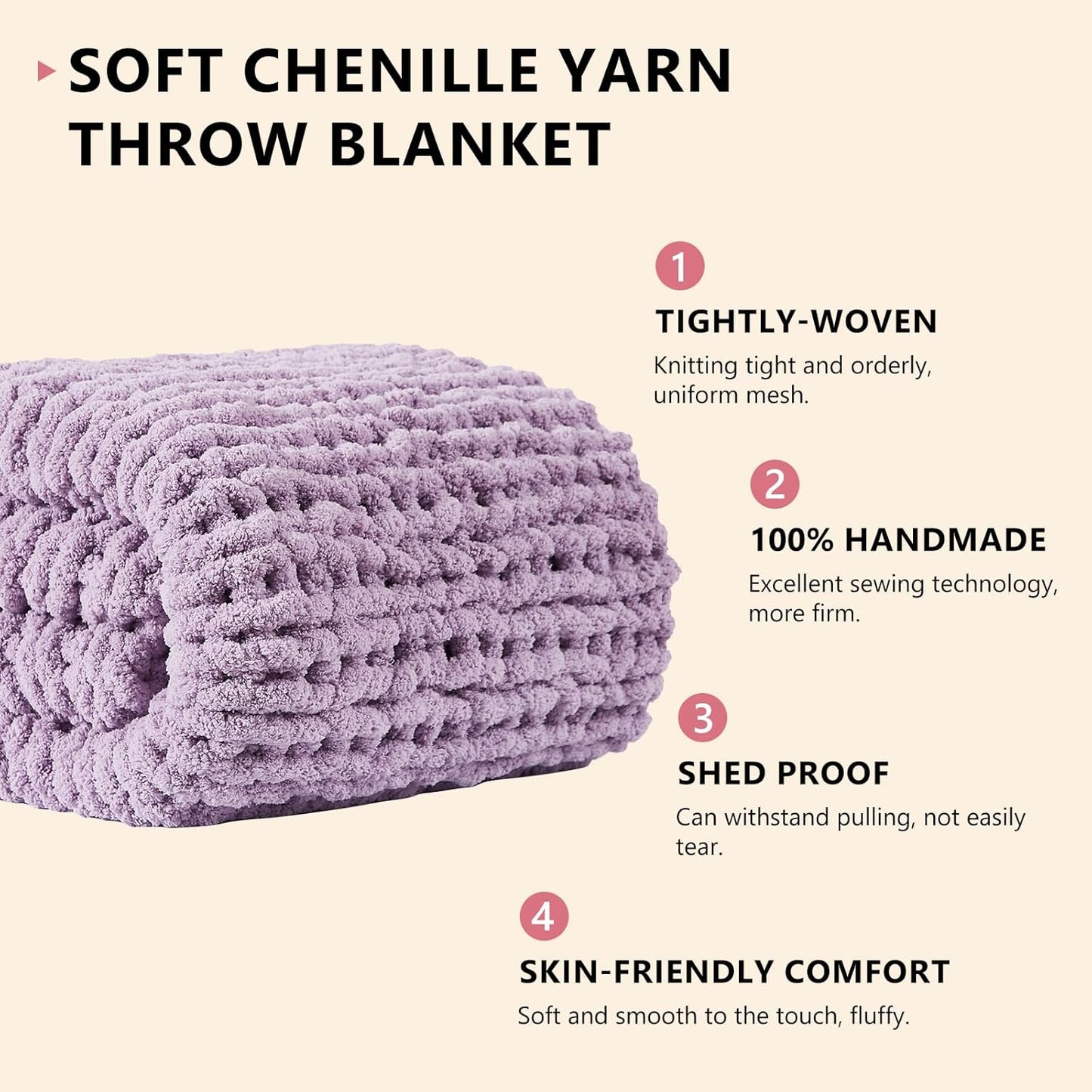 L'AGRATY Chunky Knit Blanket Throw - Soft Chenille Yarn Throw Blanket 60x80: Handmade Thick Cable Knit Crochet Blanket - Large Knit Blanket Chunky Rope Knot Throw Blanket for Couch Sofa Bed Home Decor