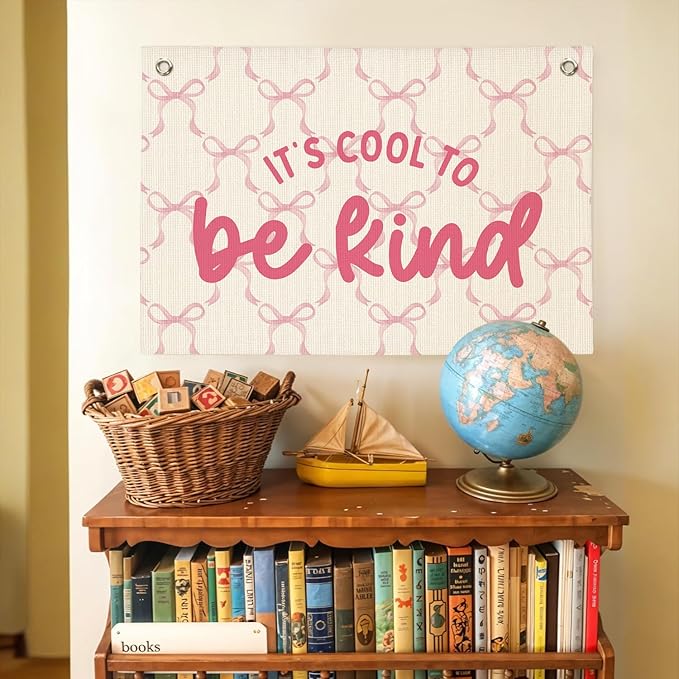 Kids Room Decor,Coquette Pink Bow Canvas Wall Hanging,Modern Toddler Kids Room Decor,Pennant Wall Flag for Girls Bedroom,Playroom Nursery 30x20 Inch