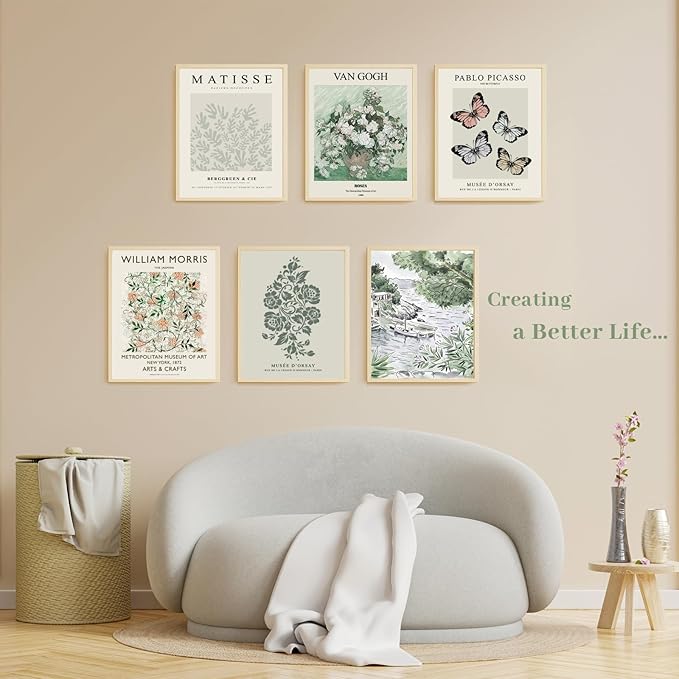 QIAOMICS Sage Green Poster Master Wall Art Print,Matisse Wall Decor Aesthetic,Exhibition Posters Wall Art Flower Pictures for Bedroom,Living Room (8×10inch Unframed)