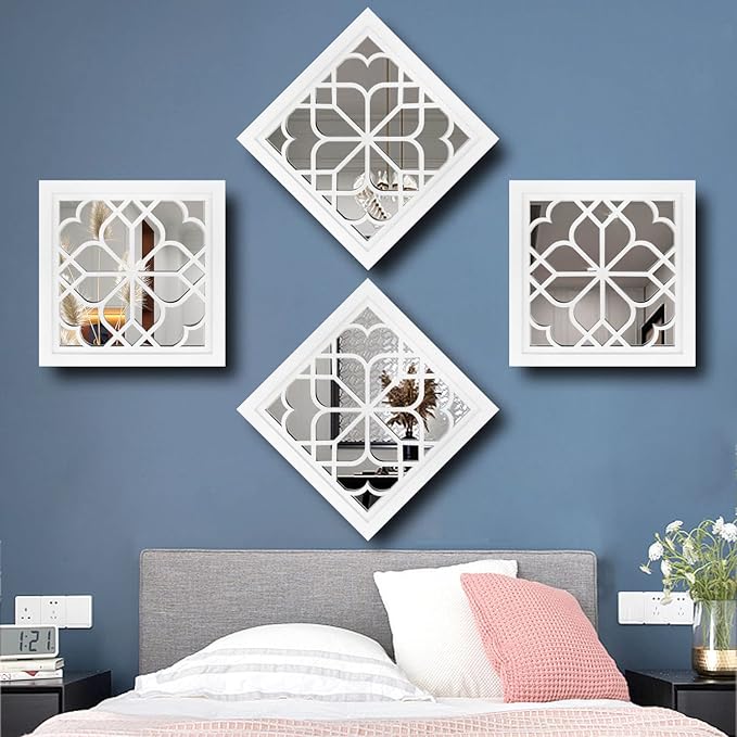 Wocred Set of 2 Mirrors Square Wall Mirror,Gorgeous Rustic Farmhouse Accent Mirror,White Color Entry Mirror for Bathroom Renovation,Bedrooms,Living Rooms and More(12”x12”)