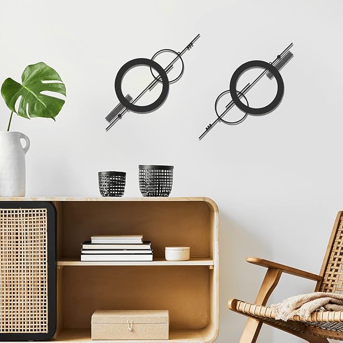 Peryiter 2 Pcs Small Metal Abstract Wall Art 15.7 Inch Black Metal Geometry Wall Decor Minimalist Single Line Art Vertical Sculptures Geometric Modern Hanging for Living Room Bathroom