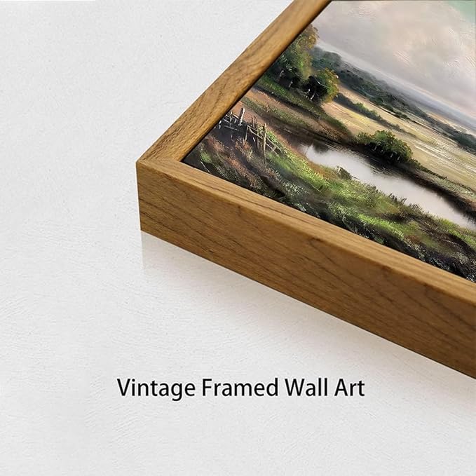 OIQArtOIQ Vintage Landscape Canvas Wall Art Framed Natural Scenery Painting Artwork Prints France Country Wilderness Farmhouse Decor Pictures Kitchen Bedroom Living Room Bathroom