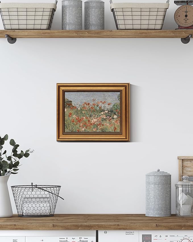 HUARCEY Framed Canvas Wall Art Prints, Living Room Shelf Vintage Decor Aesthetic, Garden Shoals Floral Paintings Farmhouse Wall Decor, Retro Table Desk Decoration for Bedroom Bathroom, 8x10Inch