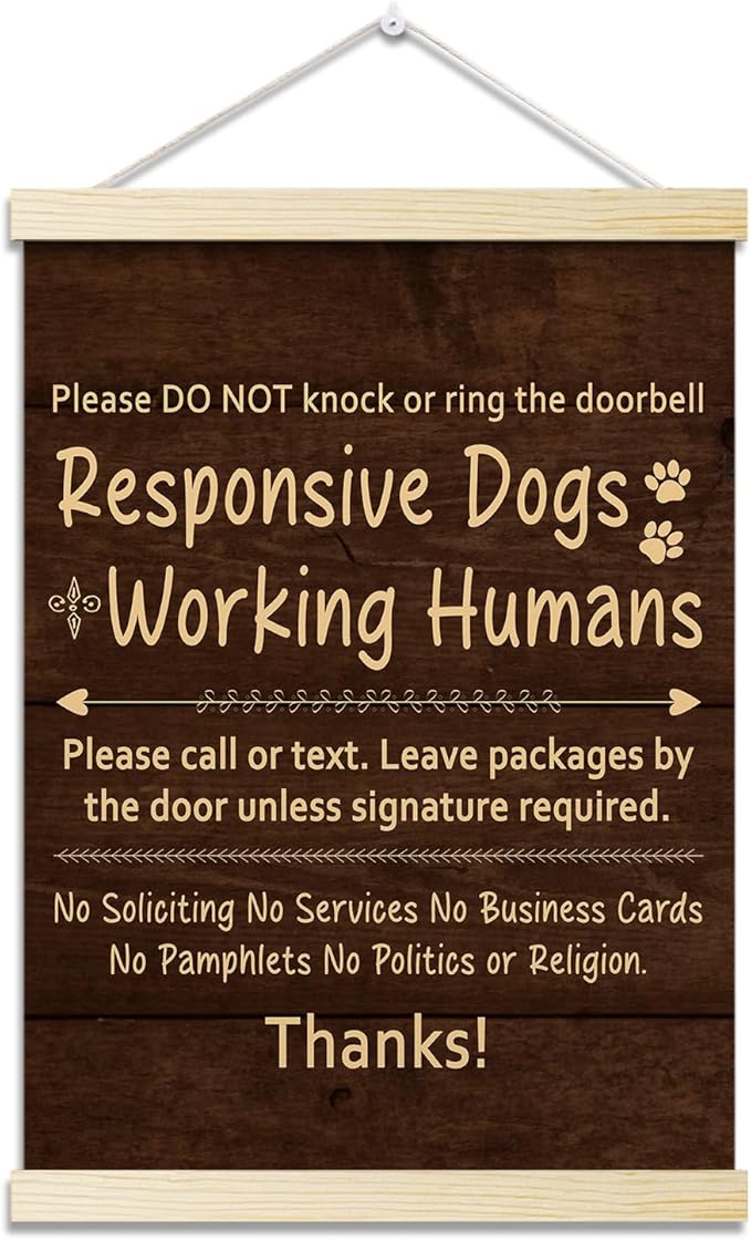 Dog Warning Posters Hanger Frame for Home Funny Dog Hanging Poster for Home Front Door Decor Do Not Knock Wall Art Decor for Dogs Mom Lovers Gifts Canvas Wall Art Print 16x12 Inches - YY054