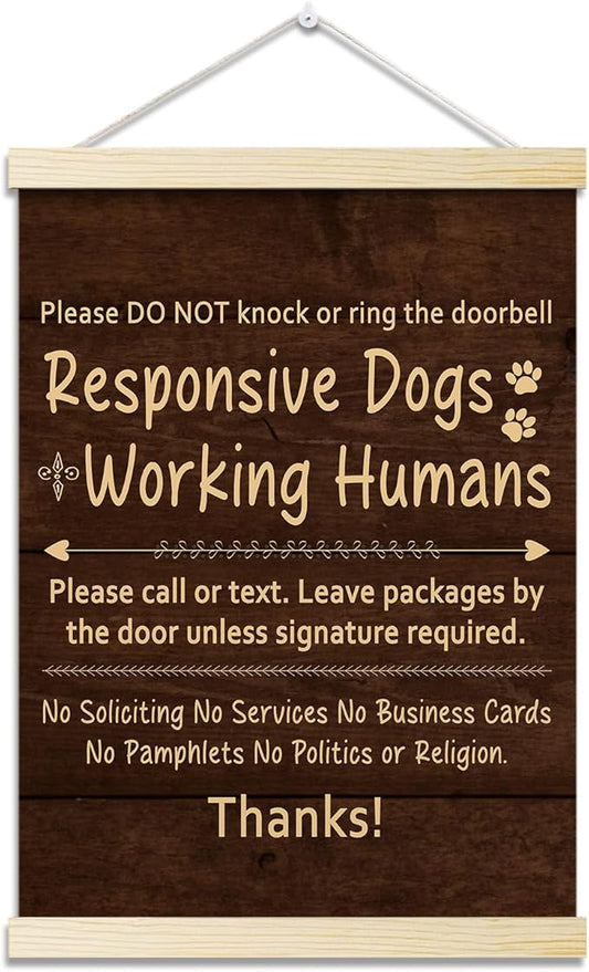 Dog Warning Posters Hanger Frame for Home Funny Dog Hanging Poster for Home Front Door Decor Do Not Knock Wall Art Decor for Dogs Mom Lovers Gifts Canvas Wall Art Print 16x12 Inches - YY054
