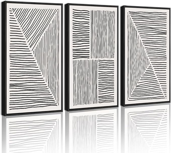 Drsoum Mid-Century Modern Framed Wall Art Large 16x24in Minimalist Abstract Boho Black Line Wall Decor Geometric Artwork Kitchen Dining Room Black Framed