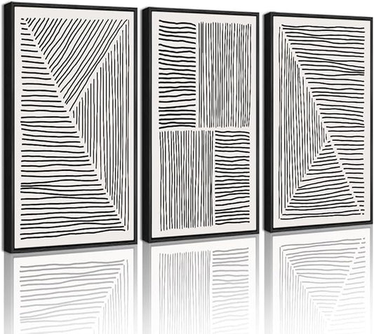 Drsoum Mid-Century Modern Framed Wall Art Large 16x24in Minimalist Abstract Boho Black Line Wall Decor Geometric Artwork Kitchen Dining Room Black Framed