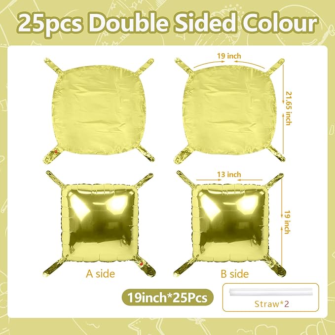 NISOCY 25PCS Light Gold Square Foil Balloons Wall Backdrop Metallic Double Sided Light Gold Christmas Balloons Tunnel Arch Kit for New Year Birthday Anniversary Wedding Graduation Party Decorations