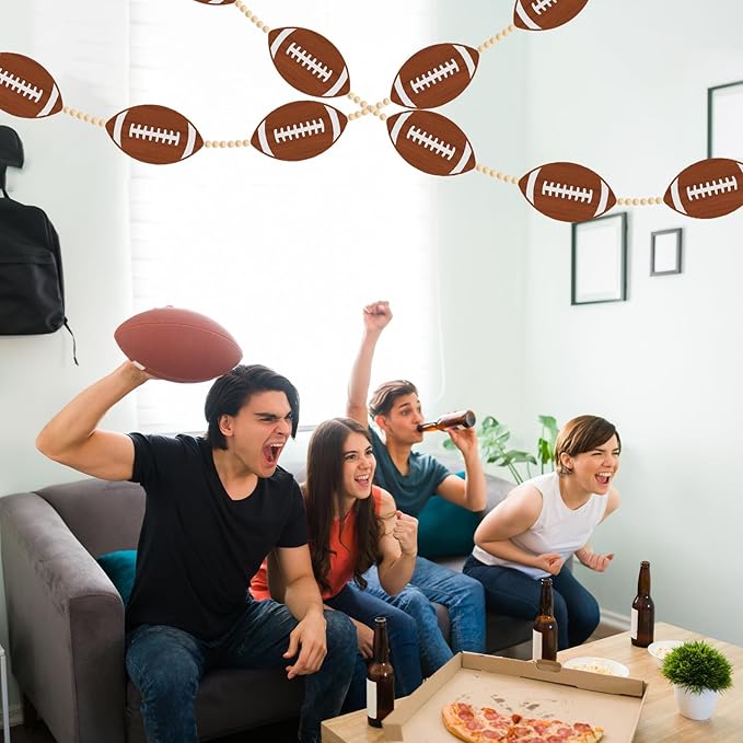Football Wood Bead Garland Kit Football Garland Banner Decorations Sports Game Hanging Banner Decor Football Gameday Tailgate Party Supplies for Wall Fireplace Mantle Home Office Party Spring Favors