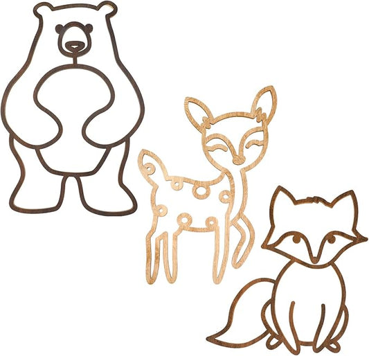 Yulejo Nursery Wall Decor 3 Pieces Jungle Theme Nursery Decor Wooden Animal Wall Decor Woodland Safari Wall Decor with Glue Points for Bedroom Decor (Deer, Bear, Fox)