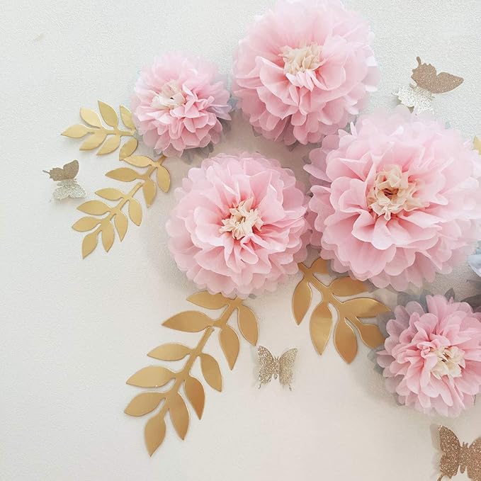 Mybbshower Paper Flower Decorations for Wall Backdrop Girld Nursery Wall Decor Wedding Bridal Shower Rooms Pink Grey Sizes 11" 9" 7" Pack of9