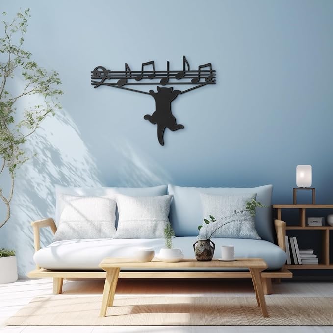 Otoolling Cat Playing Music Wall Decor Metal Black Cat Wall Art Hanging Signs Home Decor for Living Room Bedroom Bathroom Office Cats Lover Gifts(Classic,10.04 x 13.78 in)