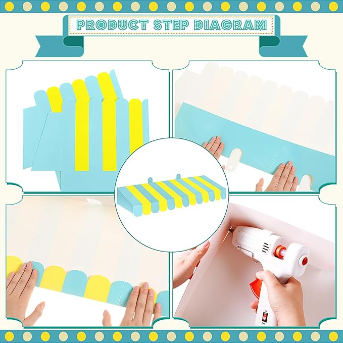 Boao 4 Pack Circus Awning Decoration 3D Stripe Cardboard Awning Carnival Wall Decor Circus Party Favors for Lemonade Stand Bakery Ice Cream Truck Bulletin Board Decor(Yellow and Green)
