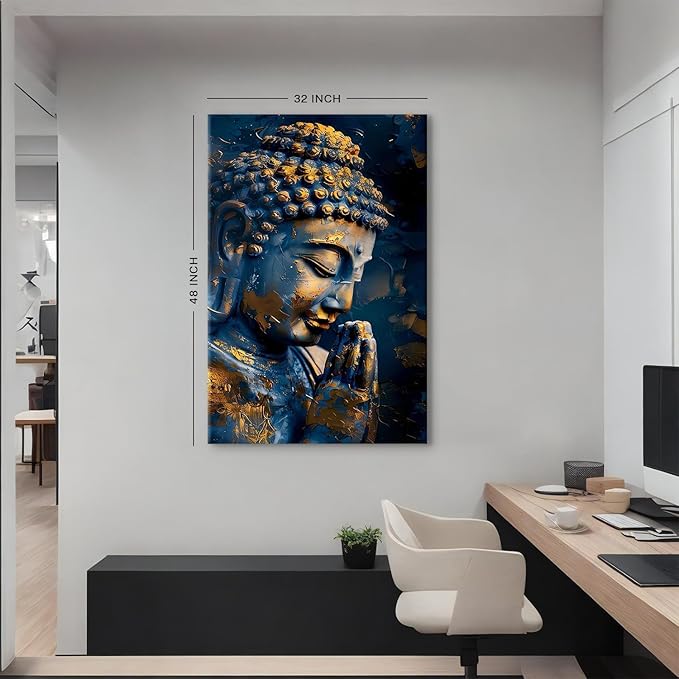 Buddhism Canvas Wall Art Buddha Head Portrait Painting Buddhist Wall Decor for Living Room Bedroom Zen Pictures Abstract Spiritual Canvas Prints Poster Meditation Artwork Yoga Home Decoration 32x48"