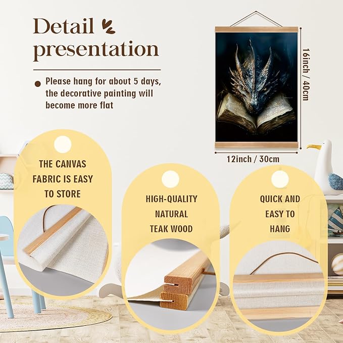 ZTGDA Book Dragon Wall Art,Dark Academia Vintage Poster, Gothic Canvas Print for Book Lovers, Fantasy Wall Decor for Bedroom, Library or Office, Mysterious Bookworm Gift(dragon)