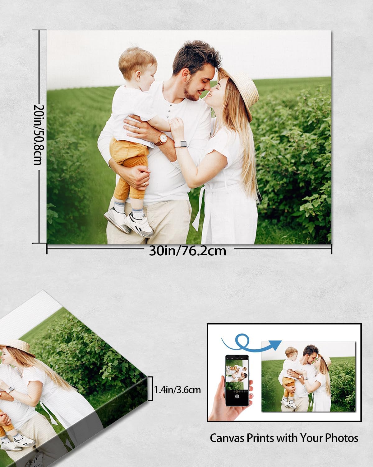 Personalized Custom Canvas Wall Art, Custom Canvas Prints with Your Photos for Living Room, Bedroom, Wedding Pet Baby Family Photo Framed Wall Art, Customized Photo Gift for Family，Friend，Lover，Pet (30L" x 20W")