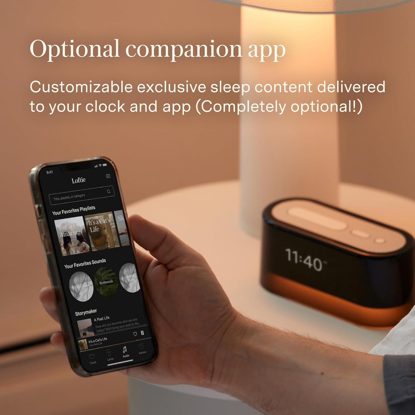 Loftie Alarm Clock with Sound Machine – Smart Alarm Clock with Light, White Noise, Bluetooth Speaker, Night Light Sound Machine, 100+ Sounds, Blackout Mode, No WiFi Mode, Optional Subscription - Black