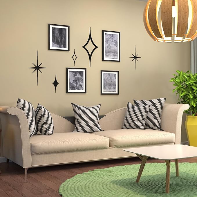 Yaocom 5 Pieces Mid Century Wall Decor Black Metal Vintage Starburst Retro Decor Mcm Wall Art Sculpture Mid Century Elegance Accents Diamond Star Bursts Vintage Style Home Decoration