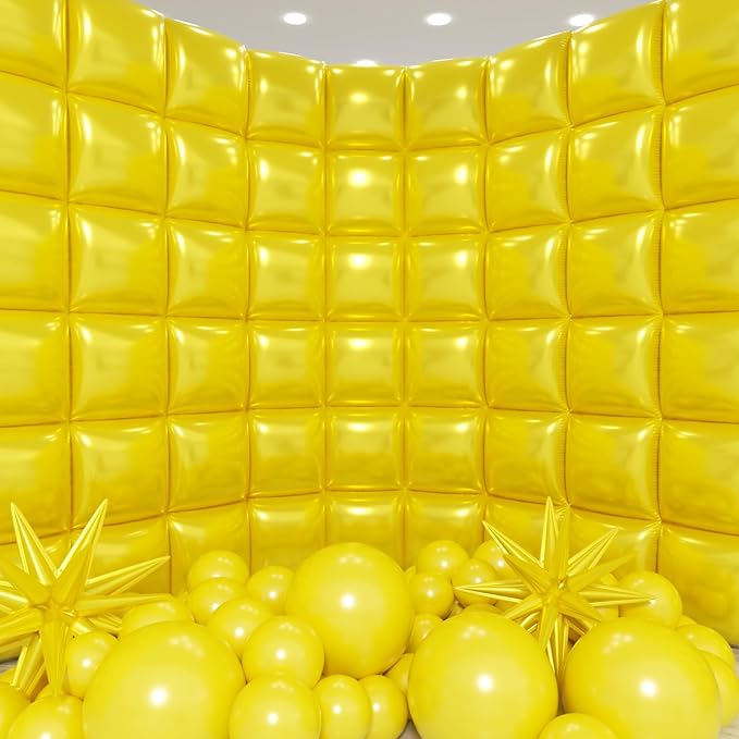36pcs Yellow Square Foil Balloons Wall Backdrop with 79pcs Balloon Garland Arch Kit, Double Sided Balloon for Birthday Baby Shower Bridal Shower Anniversary Prom Graduation Party Decorations