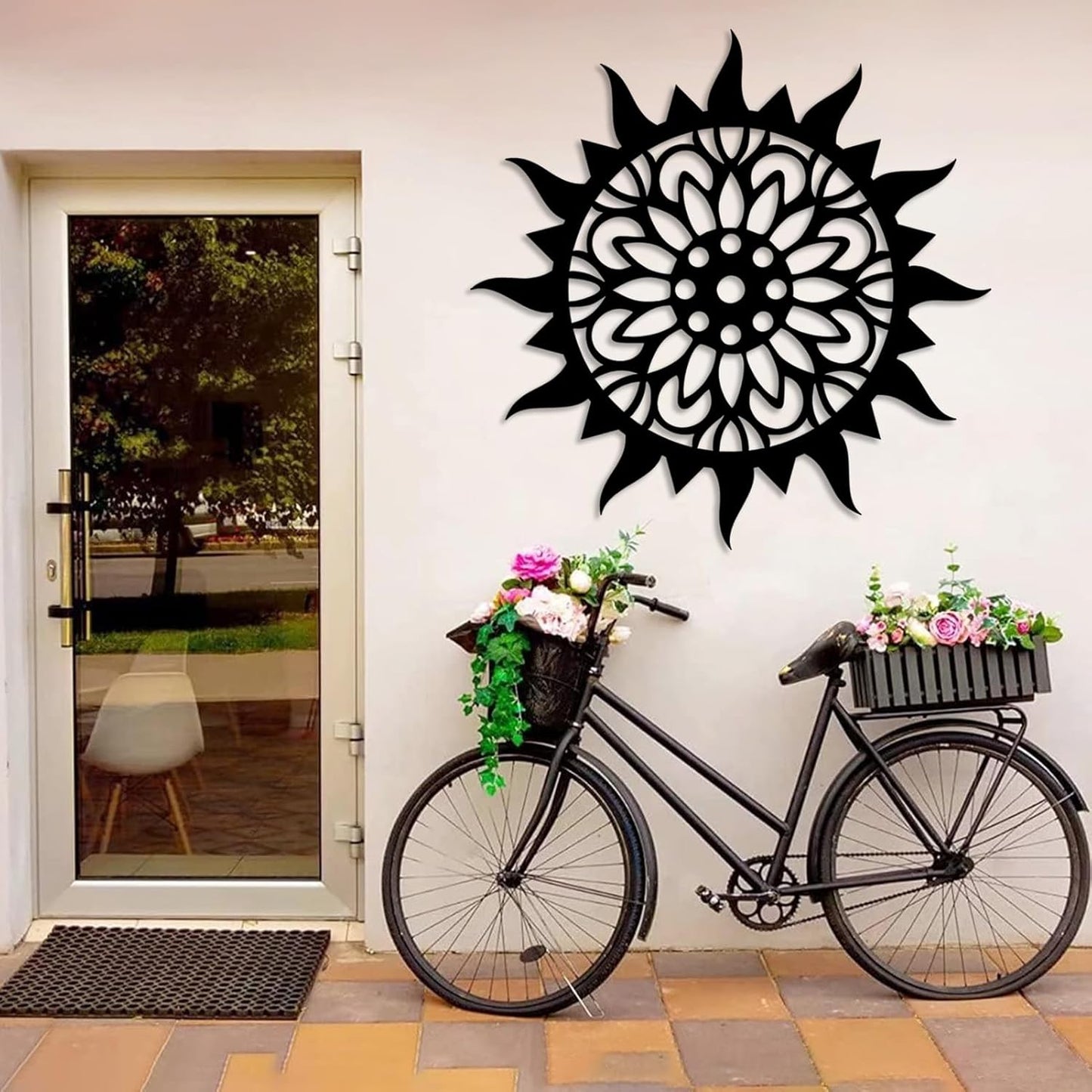 Sunburst Metal Wall Decor, Metal Sun Wall Decor, Metal Sun Flower Wall Art, Outdoor Metal Sun Wall Art, Sun Burst Wall Decor, Home Decor, Patio Decor, Wall Art for Living Room, Bedroom (Black, 39"x39"|100x100cm)