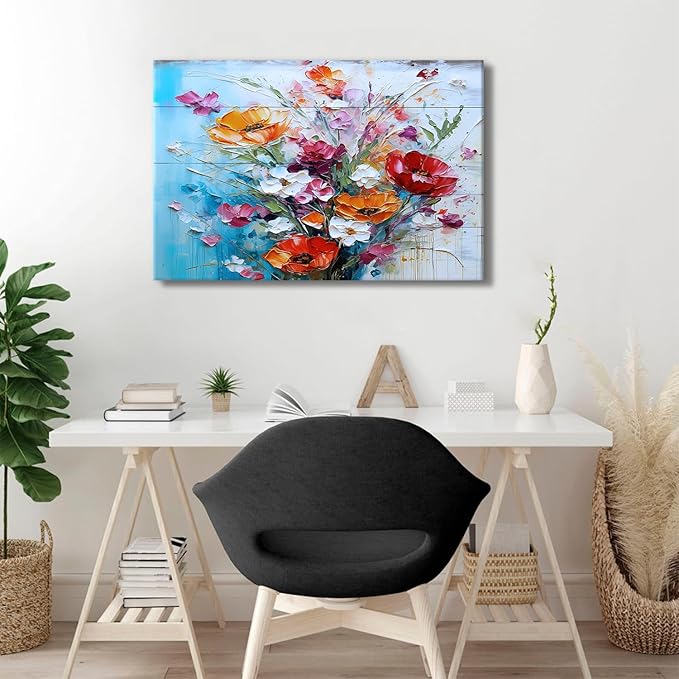 Large Wildflower Wall Art Rustic Colorful Flowers Canvas Picture for Bedroom Watercolor Floral Wall Decor Retro Poppy Flowers Prints Modern Bouquet Artwork Kitchen Living Room Home Decoration 24x36"