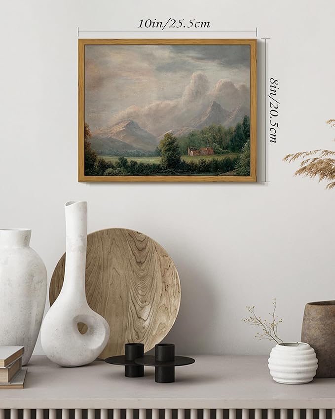 SHENIFY Vintage Framed Wall Art Rustic Cottage Country Riverside Landscape Scenery Home Decor Retro Mountain Decorations for Farmhouse Bedroom Ready to Hang Wall Artwork - 8x10in Natural Framed