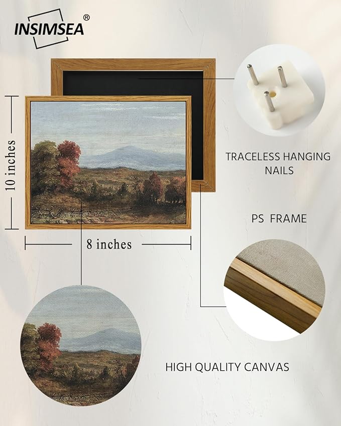 InSimSea Framed Canvas Print Art, Vintage Autumn Landscape Painting, Rustic Farmhouse Cottage Decor for Hallway Wall Floating Shelf Desk Vanity Fireplace,10x8 in,Warm Earth Tones
