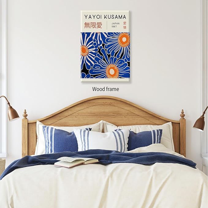 Yayoi Kusama Print Vintage Japanese Wall Art Abstract Yayoi Kusama Poster Minimalist Painting Art Exhibition Suitable for Japanese Bedroom,Living Room Office Decor 12x16in Framed