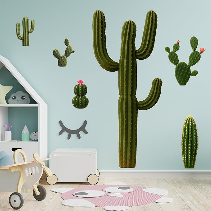 Geyoga 6 Set Realistic Cactus Cutouts Jointed Cardboard Cactus Cutouts Summer Green Plant Wall Decor Cinco De Mayo Fiesta Party Supplies for Photo Prop Wild Western Decoration