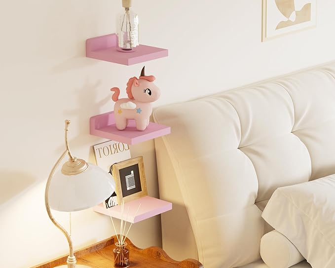 Small Floating Shelves Mini Shelves Hanging Display 5 Inch Wall Shelf for Bathroom Livingroom Bedroom,3 Pack, with 2 Types of Installation, Great for Room Decor