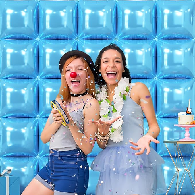 NISOCY 25PCS Pearl Blue Square Foil Balloons Wall Backdrop Double Sided Light Blue Balloon Tunnel Arch Kit for Birthday Baby Bridal Shower Wedding Anniversary Engagement Graduation Party Decorations