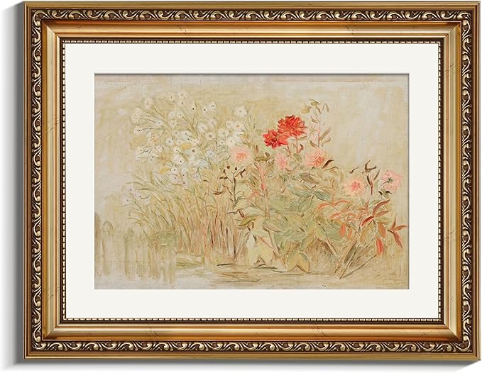 VIYYIEA Gold Framed Vintage Floral Garden Canvas Wall Art, Elegant Wall Decor for Living Room, Bedroom or Office - Modern Home Aesthetic | No-Glass Design, Lightweight Anti-Glare Finish | 11x14 Inch