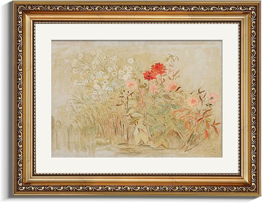 VIYYIEA Gold Framed Vintage Floral Garden Canvas Wall Art, Elegant Wall Decor for Living Room, Bedroom or Office - Modern Home Aesthetic | No-Glass Design, Lightweight Anti-Glare Finish | 11x14 Inch